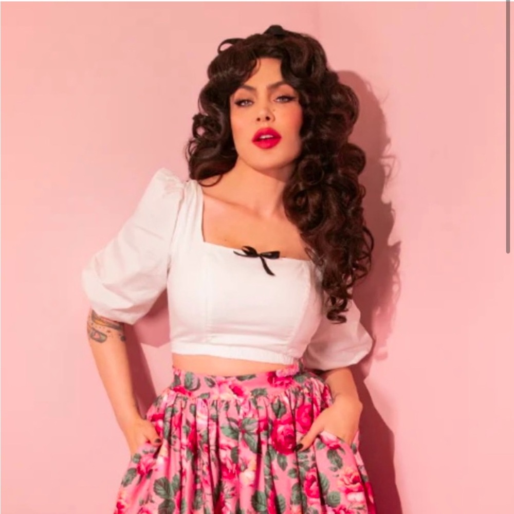 Vixen by Micheline Pitt - White crop top with puffy sleeves